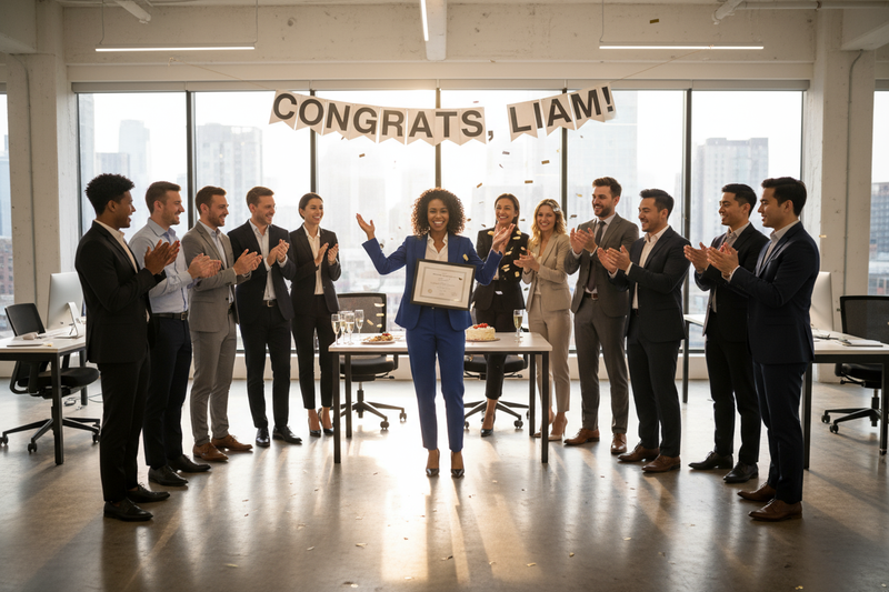 a team celebrationg someones promotion